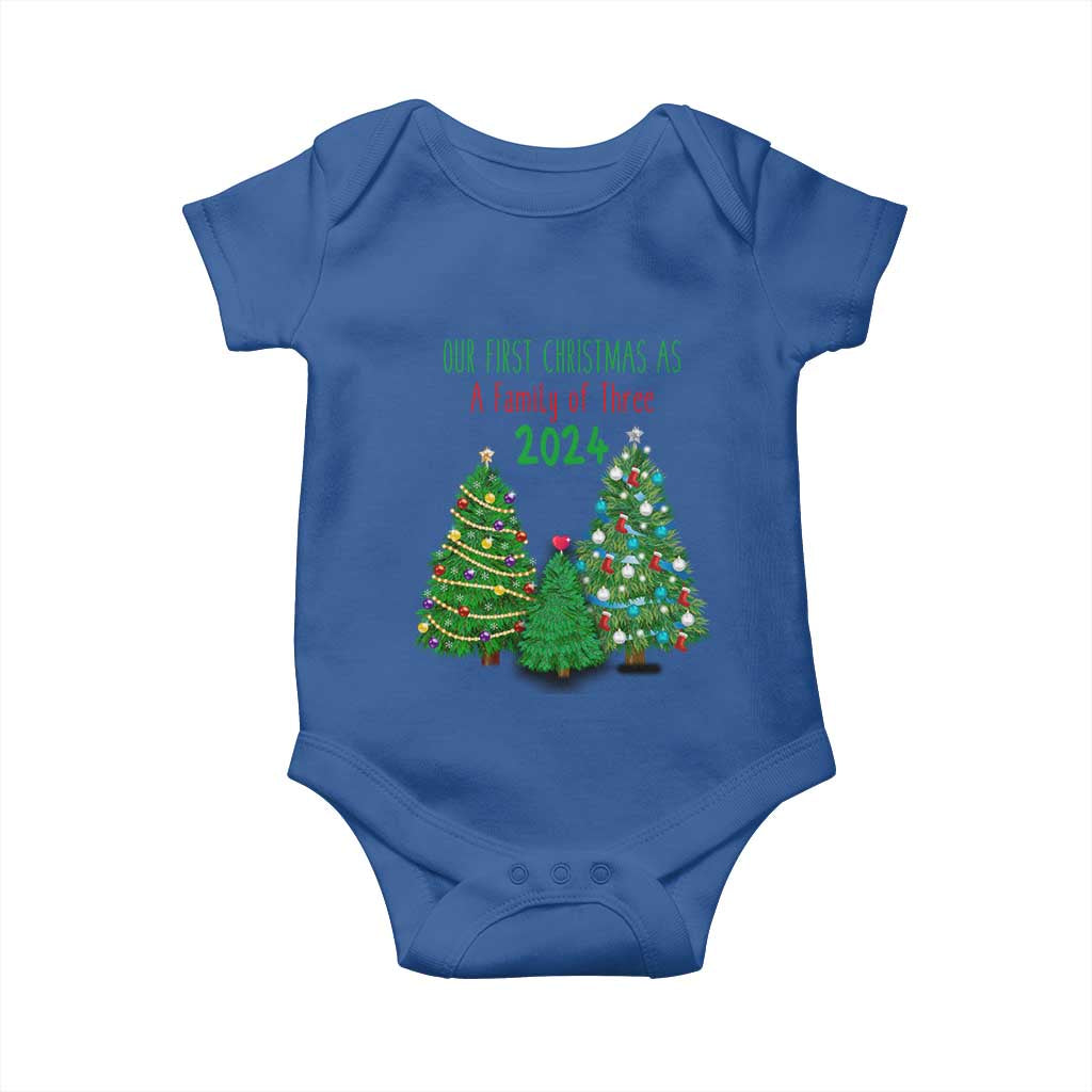 First Christmas As A family Of Three Baby Onesie TS09 Royal Blue Print Your Wear
