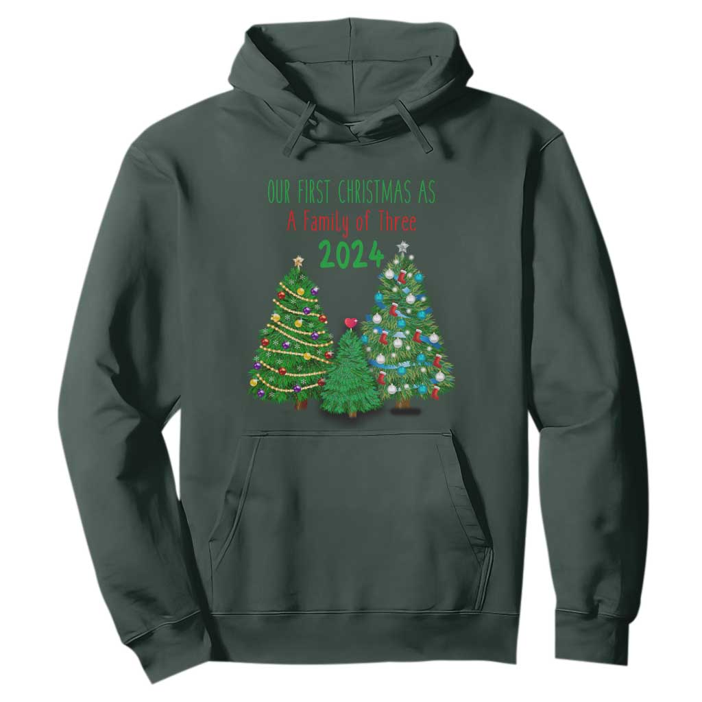 First Christmas As A family Of Three Hoodie TS09 Dark Forest Green Print Your Wear