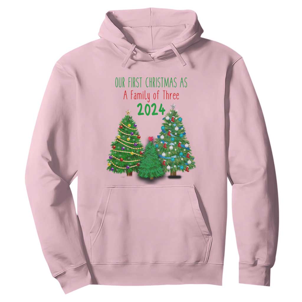 First Christmas As A family Of Three Hoodie TS09 Light Pink Print Your Wear