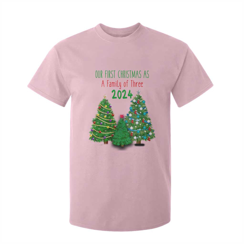 First Christmas As A family Of Three T Shirt For Kid TS09 Light Pink Print Your Wear