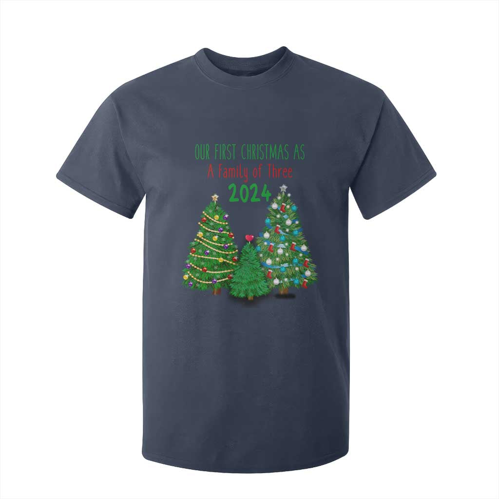 First Christmas As A family Of Three T Shirt For Kid TS09 Navy Print Your Wear