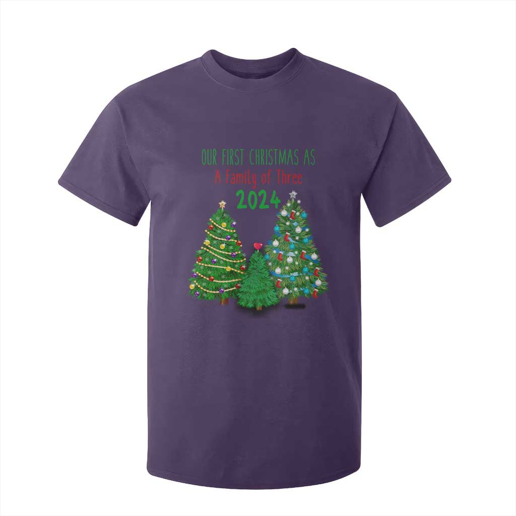First Christmas As A family Of Three T Shirt For Kid TS09 Purple Print Your Wear