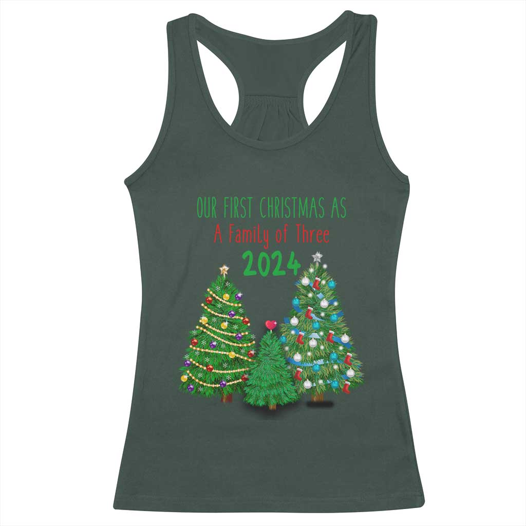 First Christmas As A family Of Three Racerback Tank Top TS09 Dark Forest Green Print Your Wear