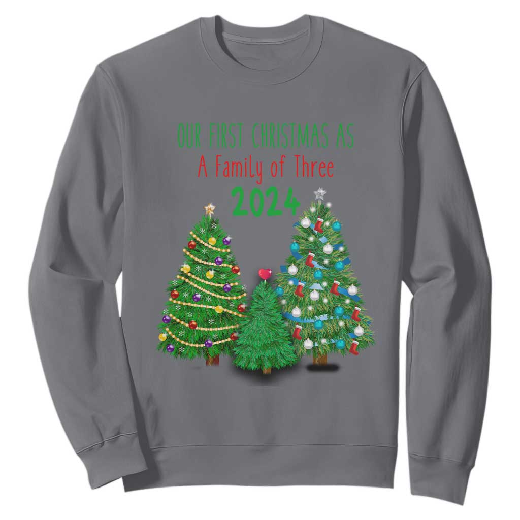 First Christmas As A family Of Three Sweatshirt TS09 Charcoal Print Your Wear