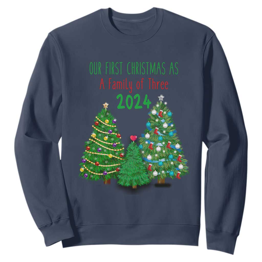 First Christmas As A family Of Three Sweatshirt TS09 Navy Print Your Wear