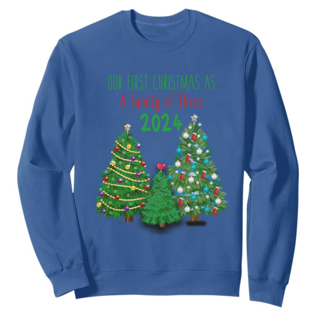First Christmas As A family Of Three Sweatshirt TS09 Royal Blue Print Your Wear