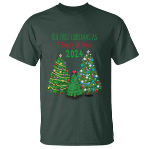 First Christmas As A family Of Three T Shirt TS09 Dark Forest Green Print Your Wear