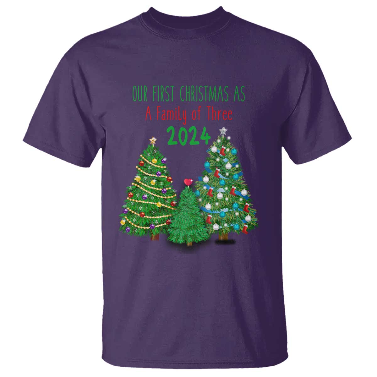 First Christmas As A family Of Three T Shirt TS09 Purple Print Your Wear