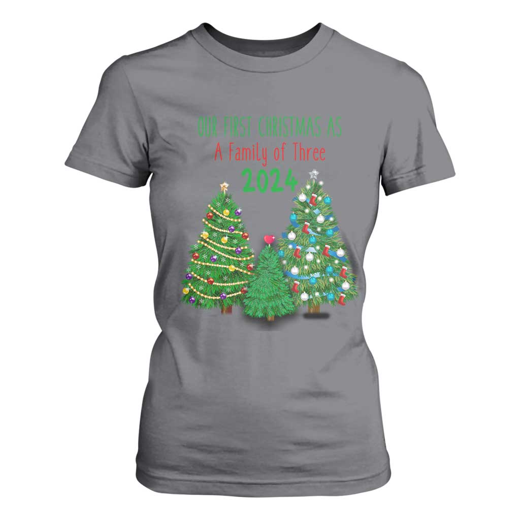 First Christmas As A family Of Three T Shirt For Women TS09 Charcoal Print Your Wear