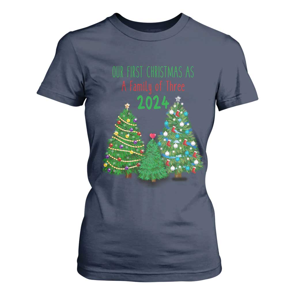 First Christmas As A family Of Three T Shirt For Women TS09 Navy Print Your Wear