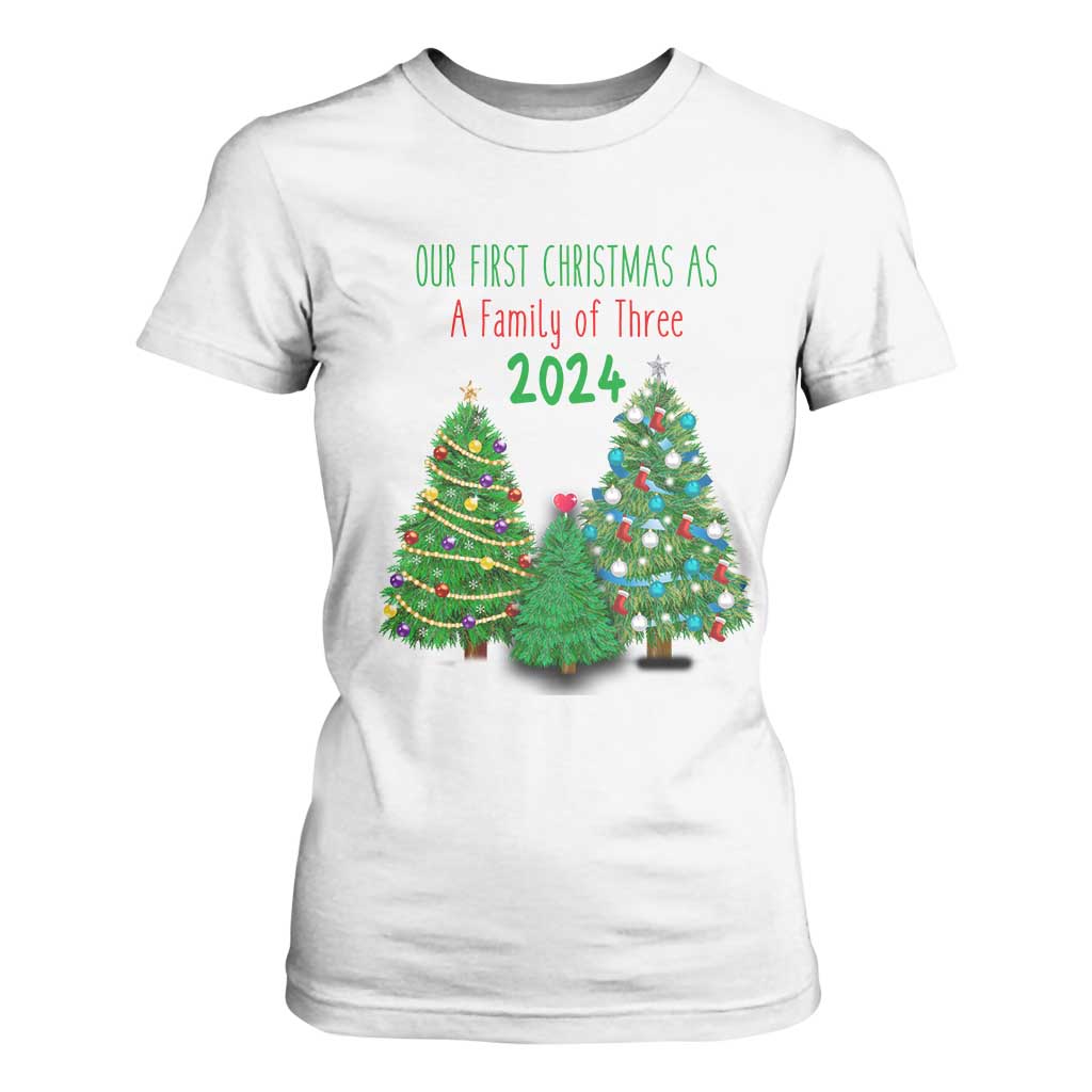 First Christmas As A family Of Three T Shirt For Women TS09 White Print Your Wear