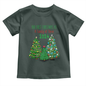 First Christmas As A family Of Three Toddler T Shirt TS09 Dark Forest Green Print Your Wear