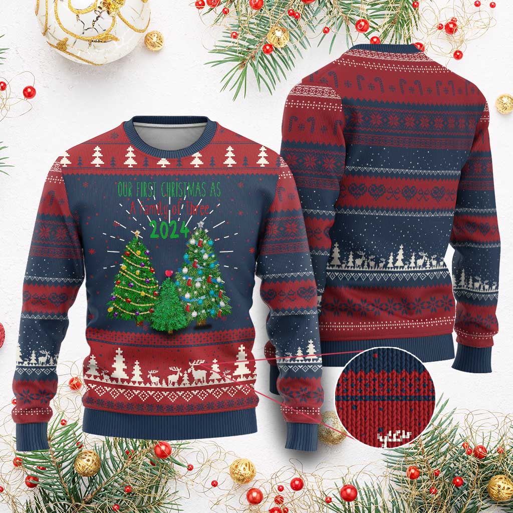 First Christmas As A family Of Three Ugly Christmas Sweater TS09 Burgundy Print Your Wear