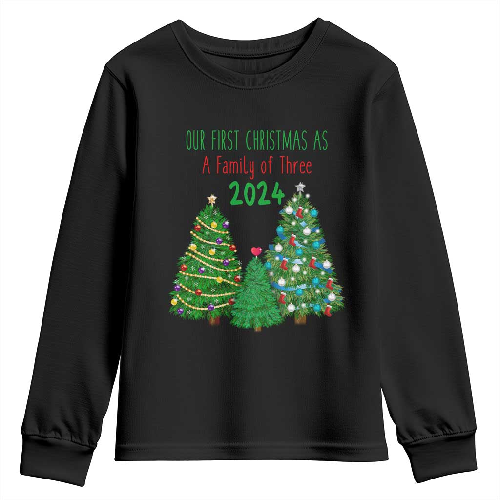 First Christmas As A family Of Three Youth Sweatshirt TS09 Black Print Your Wear