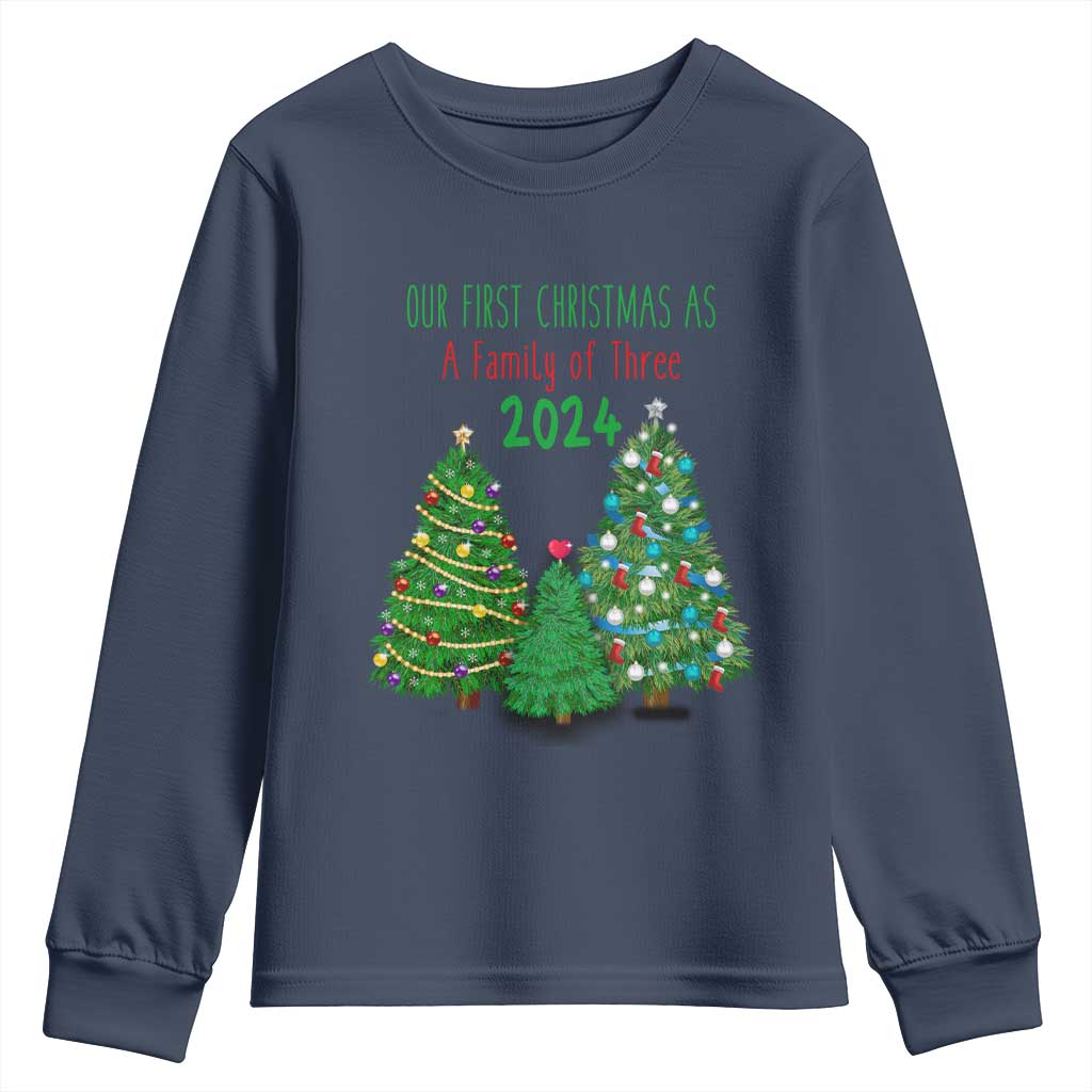 First Christmas As A family Of Three Youth Sweatshirt TS09 Navy Print Your Wear