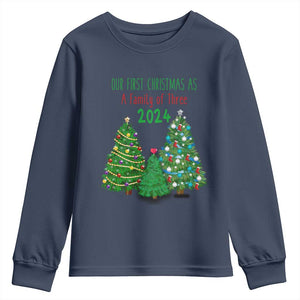 First Christmas As A family Of Three Youth Sweatshirt TS09 Navy Print Your Wear