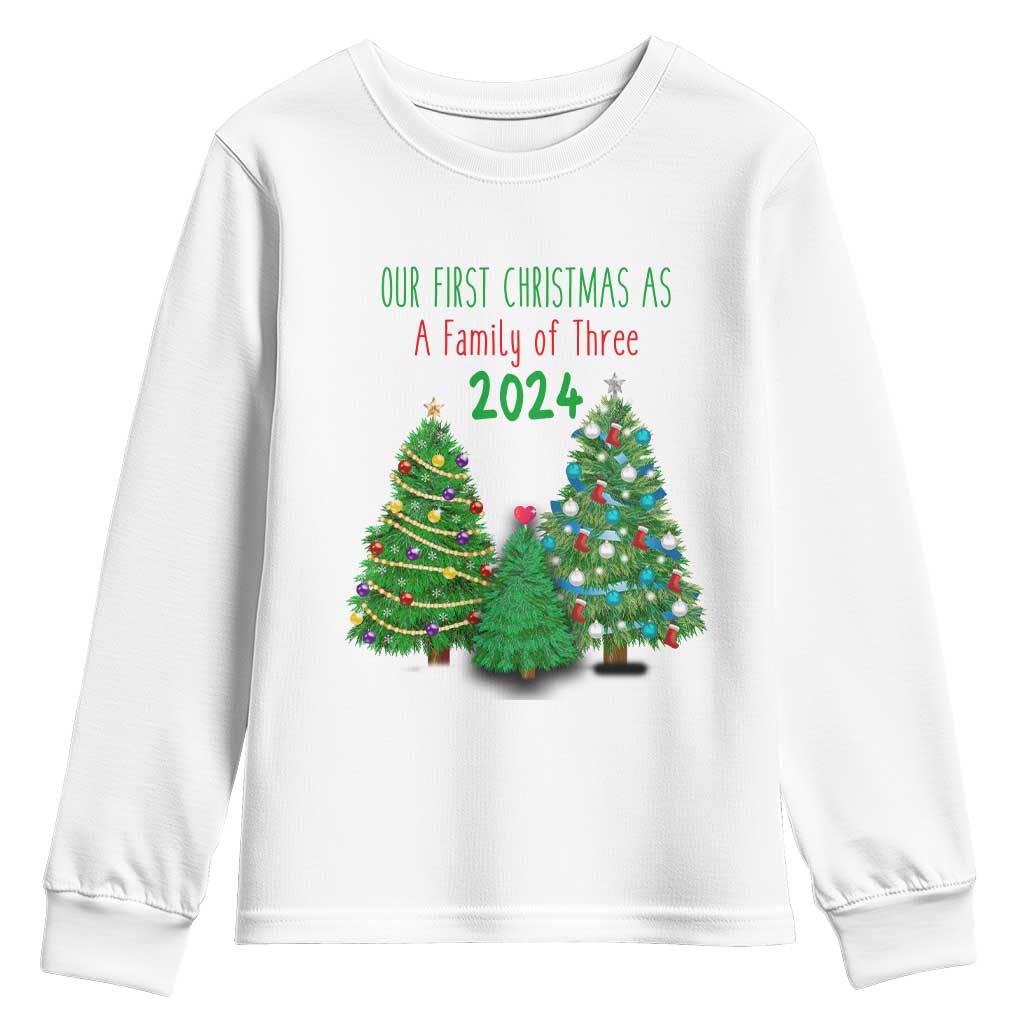 First Christmas As A family Of Three Youth Sweatshirt TS09 White Print Your Wear