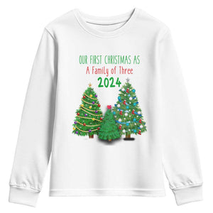 First Christmas As A family Of Three Youth Sweatshirt TS09 White Print Your Wear