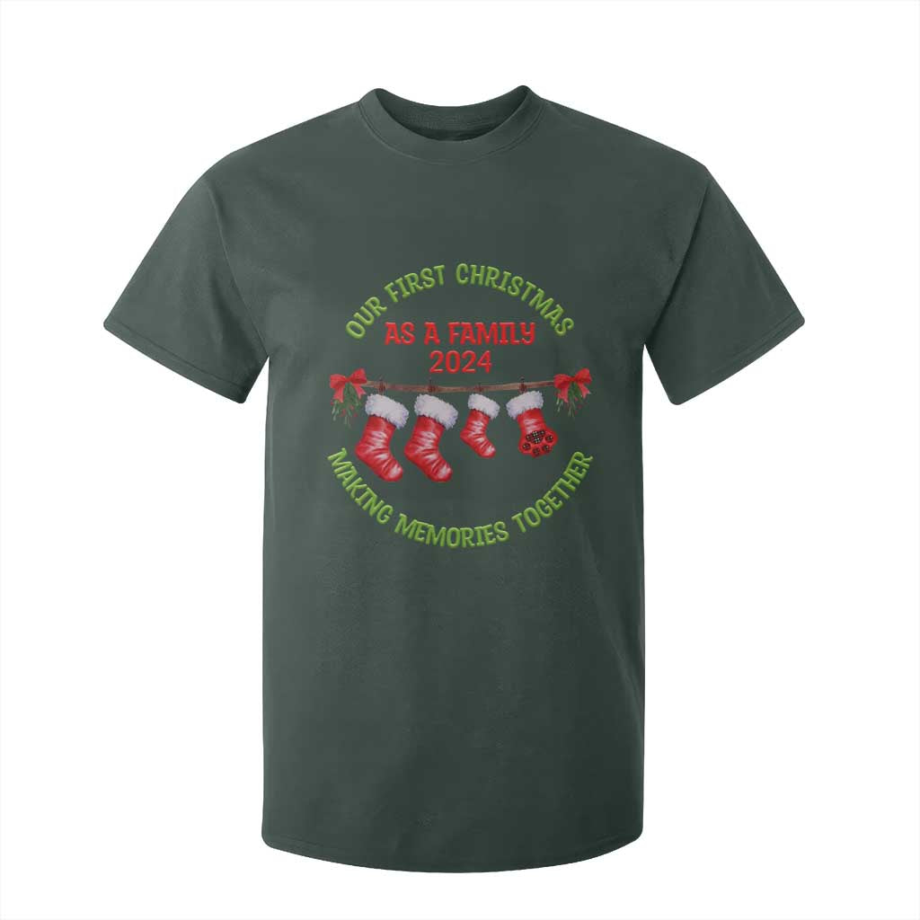 First Christmas As A family T Shirt For Kid Making Memories Together Xmas 2024 TS09 Dark Forest Green Print Your Wear