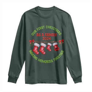 First Christmas As A family Long Sleeve Shirt Making Memories Together Xmas 2024 TS09 Dark Forest Green Print Your Wear