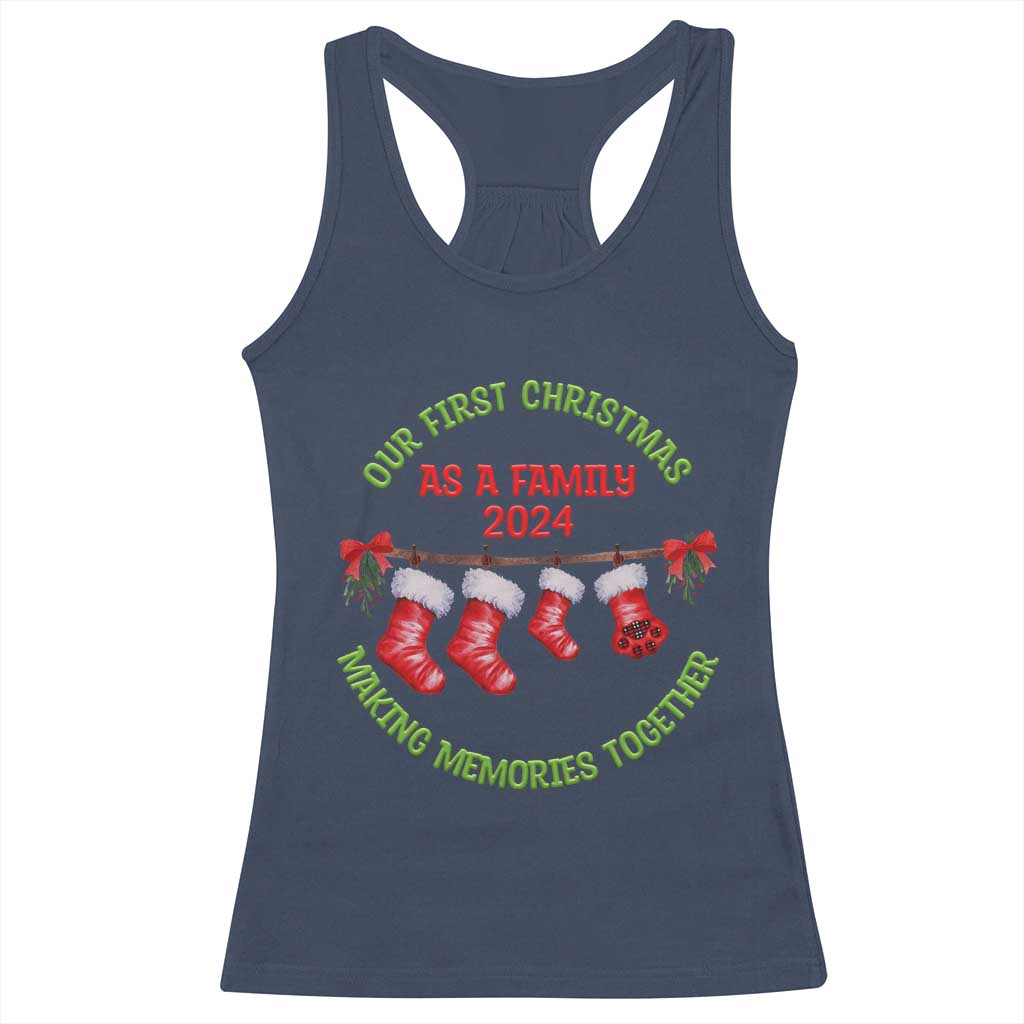 First Christmas As A family Racerback Tank Top Making Memories Together Xmas 2024 TS09 Navy Print Your Wear