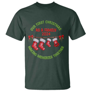 First Christmas As A family T Shirt Making Memories Together Xmas 2024 TS09 Dark Forest Green Print Your Wear