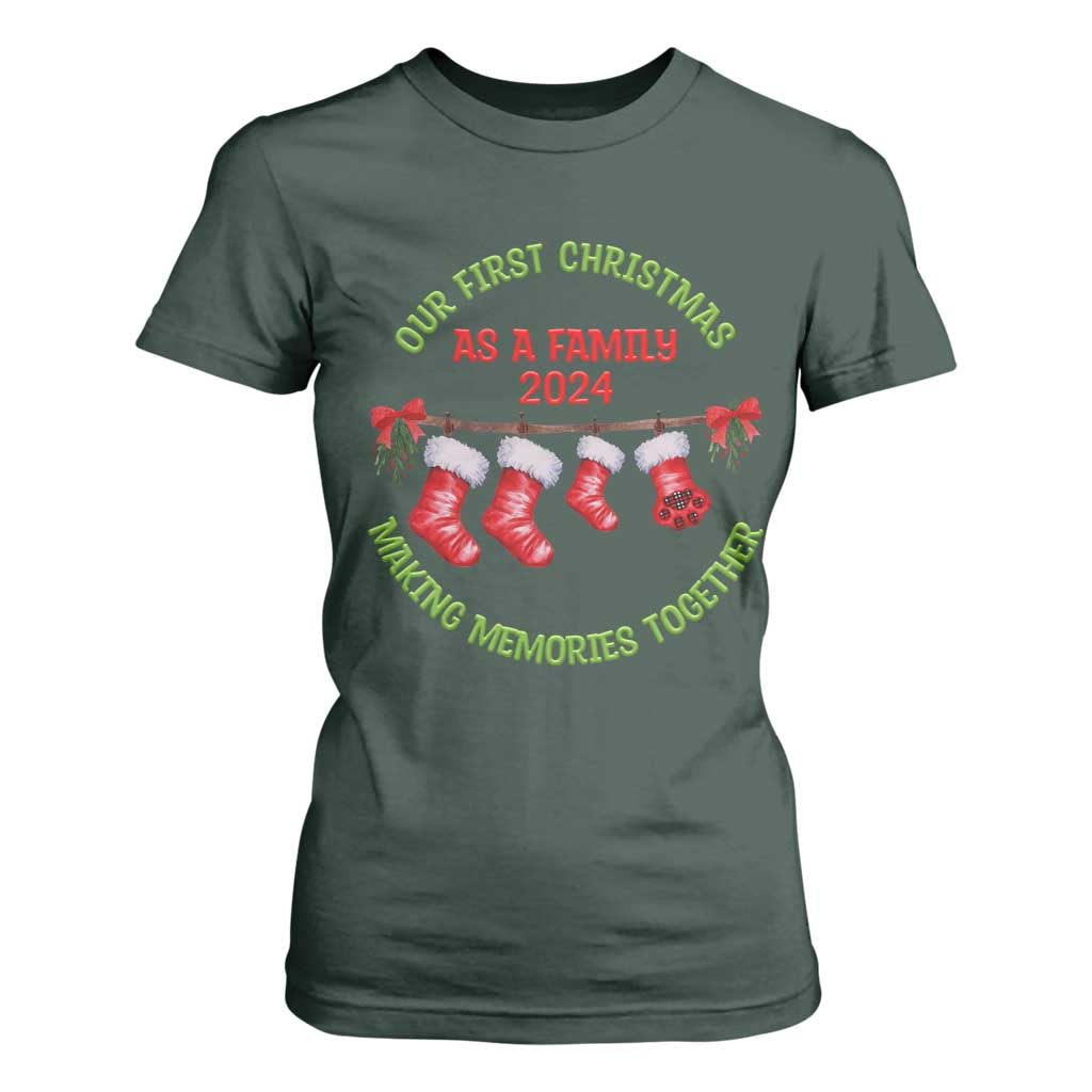 First Christmas As A family T Shirt For Women Making Memories Together Xmas 2024 TS09 Dark Forest Green Print Your Wear