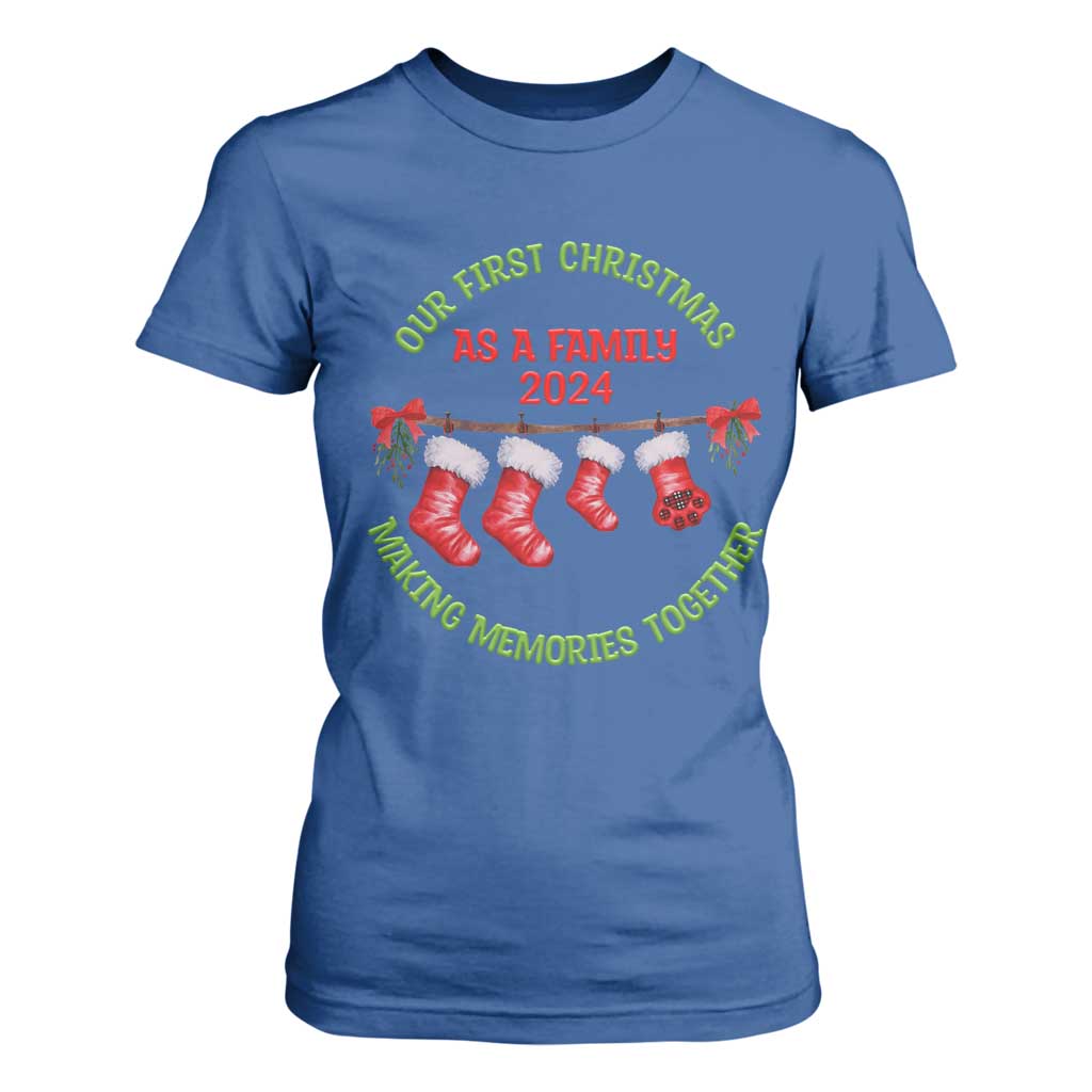First Christmas As A family T Shirt For Women Making Memories Together Xmas 2024 TS09 Royal Blue Print Your Wear