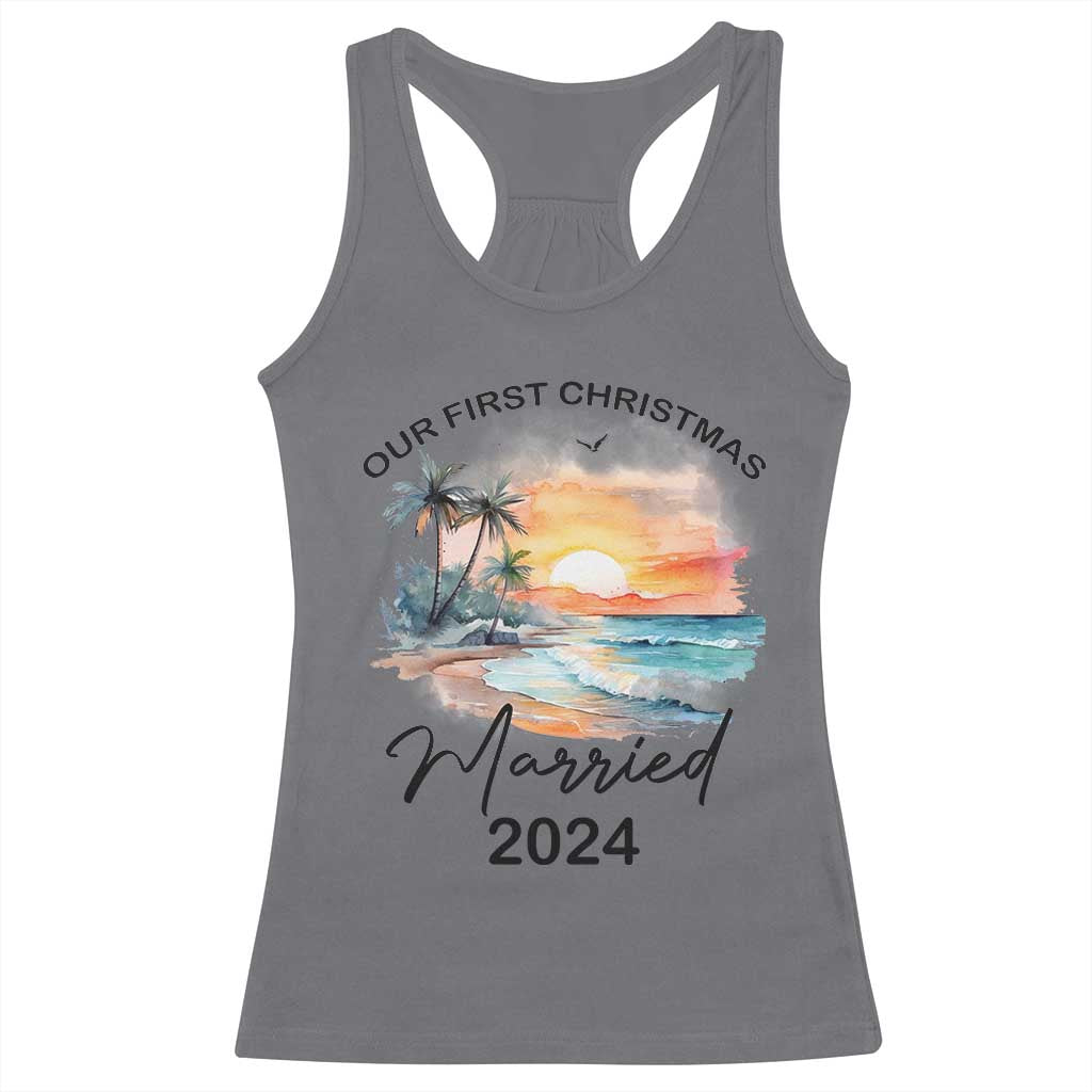 First Christmas Married 2024 Couple Matching Racerback Tank Top TS09 Charcoal Print Your Wear
