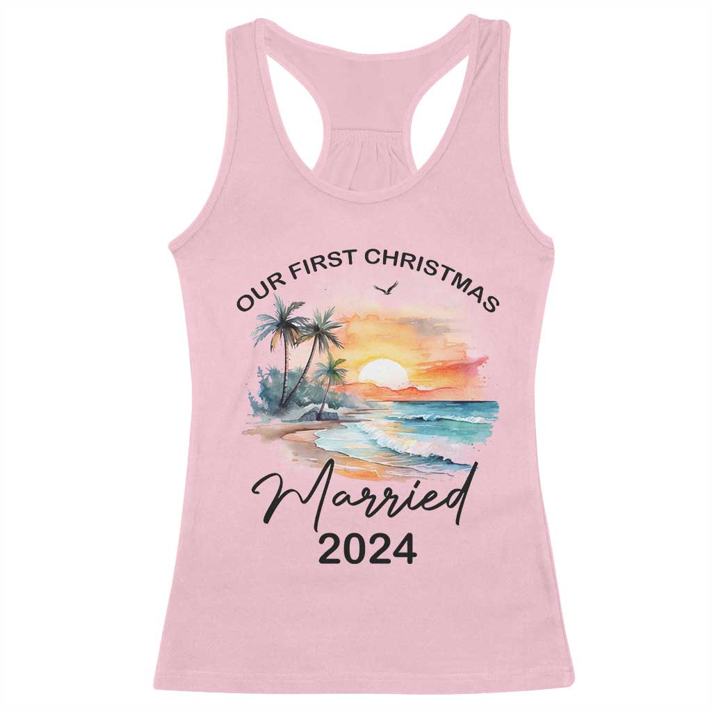 First Christmas Married 2024 Couple Matching Racerback Tank Top TS09 Light Pink Print Your Wear