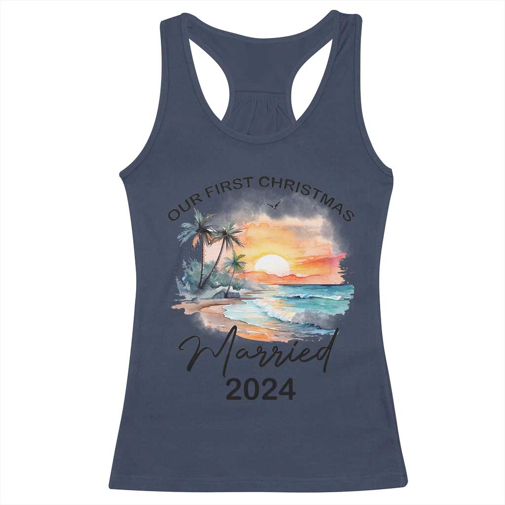 First Christmas Married 2024 Couple Matching Racerback Tank Top TS09 Navy Print Your Wear