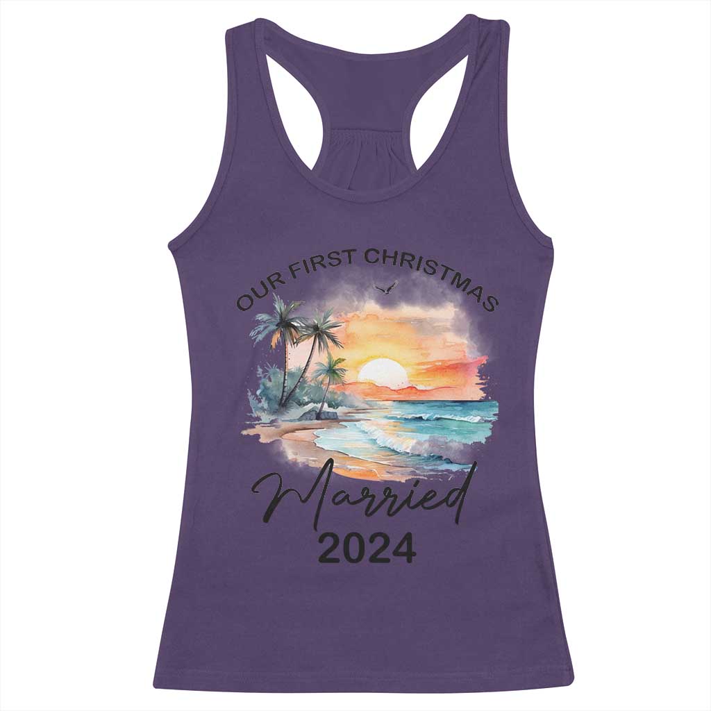 First Christmas Married 2024 Couple Matching Racerback Tank Top TS09 Purple Print Your Wear