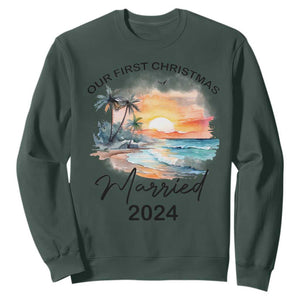 First Christmas Married 2024 Couple Matching Sweatshirt TS09 Dark Forest Green Print Your Wear
