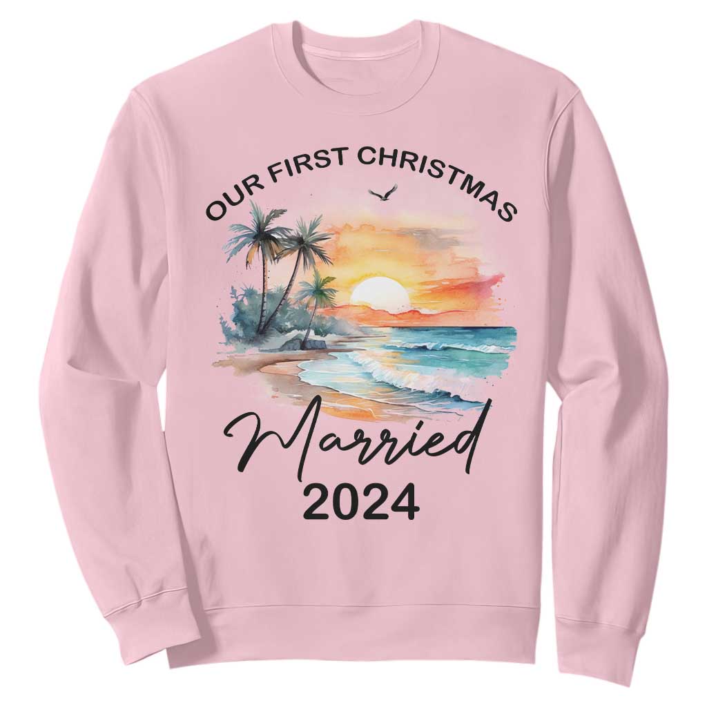 First Christmas Married 2024 Couple Matching Sweatshirt TS09 Light Pink Print Your Wear