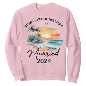 First Christmas Married 2024 Couple Matching Sweatshirt TS09 Light Pink Print Your Wear