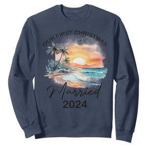 First Christmas Married 2024 Couple Matching Sweatshirt TS09 Navy Print Your Wear