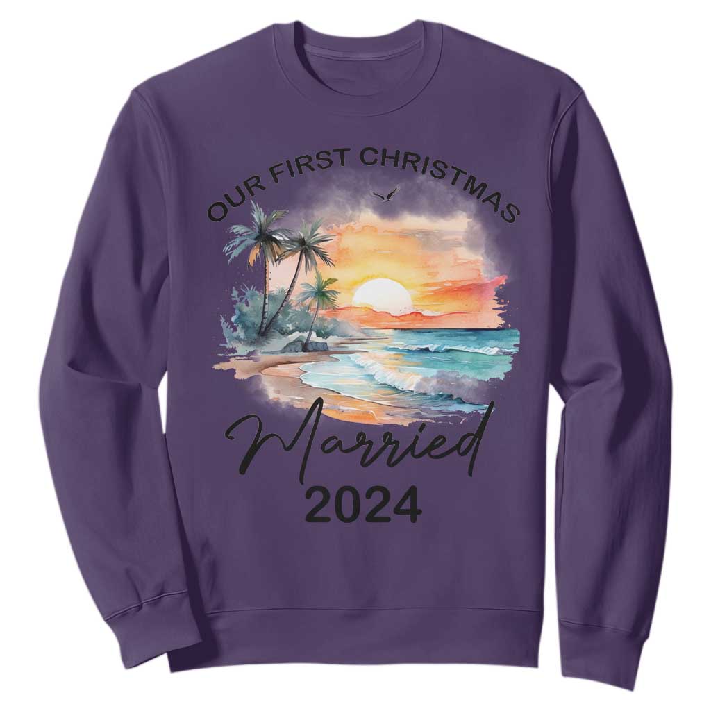 First Christmas Married 2024 Couple Matching Sweatshirt TS09 Purple Print Your Wear
