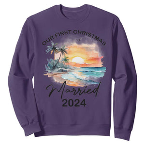 First Christmas Married 2024 Couple Matching Sweatshirt TS09 Purple Print Your Wear