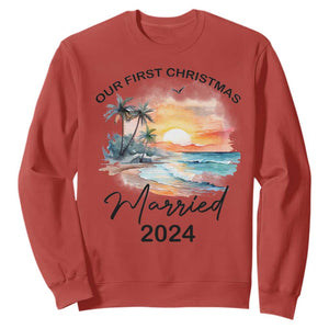 First Christmas Married 2024 Couple Matching Sweatshirt TS09 Red Print Your Wear