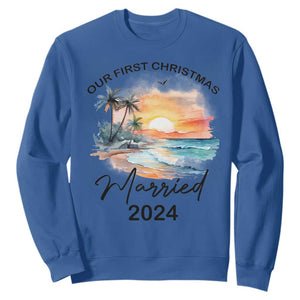 First Christmas Married 2024 Couple Matching Sweatshirt TS09 Royal Blue Print Your Wear