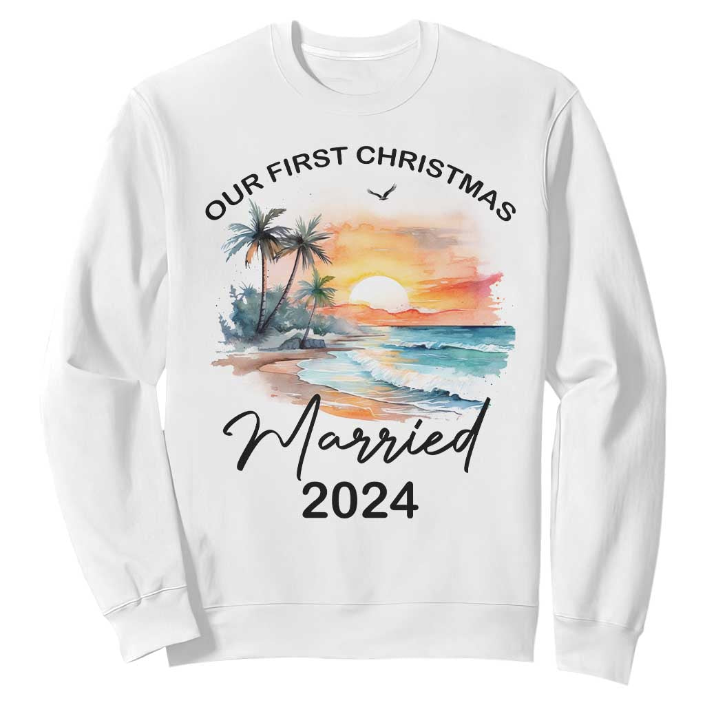 First Christmas Married 2024 Couple Matching Sweatshirt TS09 White Print Your Wear