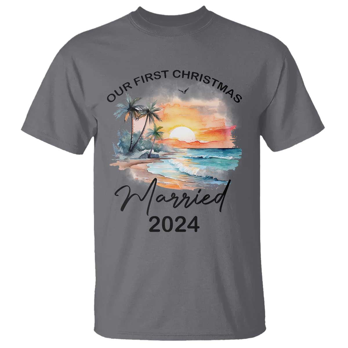 First Christmas Married 2024 Couple Matching T Shirt TS09 Charcoal Print Your Wear