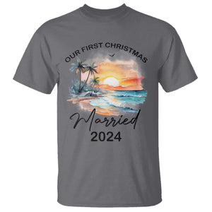 First Christmas Married 2024 Couple Matching T Shirt TS09 Charcoal Print Your Wear