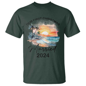 First Christmas Married 2024 Couple Matching T Shirt TS09 Dark Forest Green Print Your Wear
