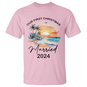 First Christmas Married 2024 Couple Matching T Shirt TS09 Light Pink Print Your Wear