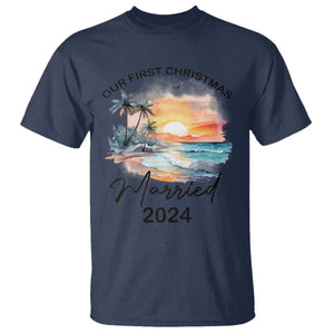 First Christmas Married 2024 Couple Matching T Shirt TS09 Navy Print Your Wear