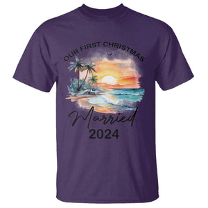 First Christmas Married 2024 Couple Matching T Shirt TS09 Purple Print Your Wear