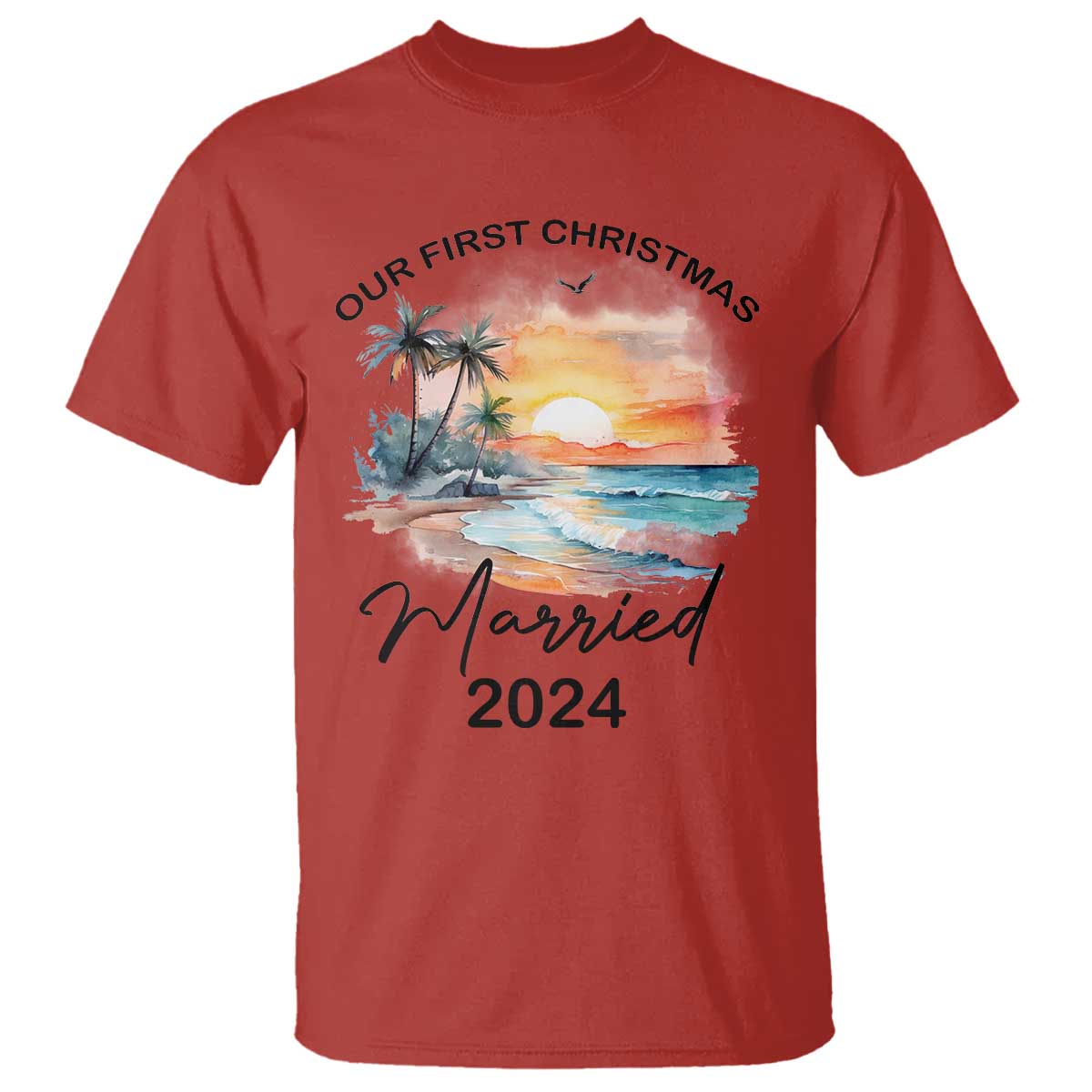 First Christmas Married 2024 Couple Matching T Shirt TS09 Red Print Your Wear