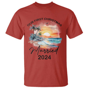First Christmas Married 2024 Couple Matching T Shirt TS09 Red Print Your Wear