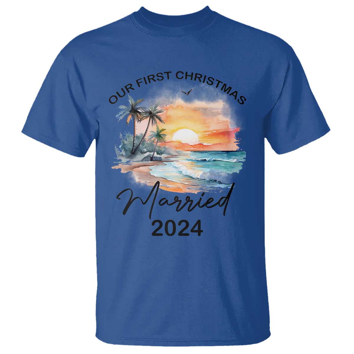 First Christmas Married 2024 Couple Matching T Shirt TS09 Royal Blue Print Your Wear